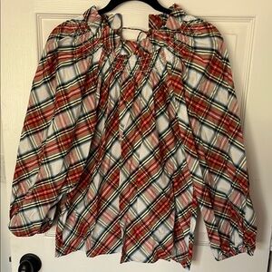 NWT J.Crew Holiday Plaid Women's Smocked Top